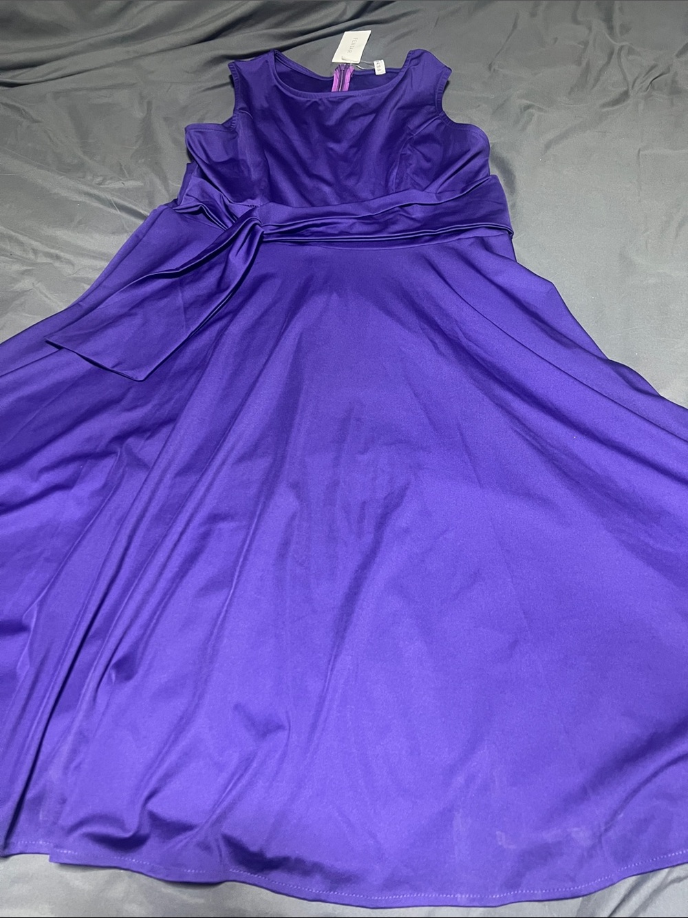 Fenjar Sleeveless Purple A-Line Dress with Waist Sash